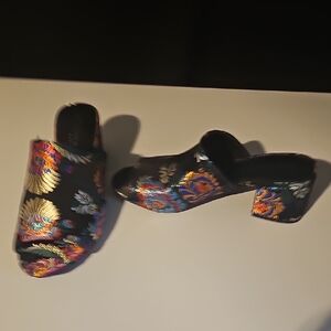 Christian Siriano Black and Gold Floral Mules